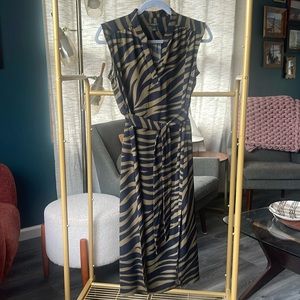ANn Taylor xs zebra print green and black midi dress great condition